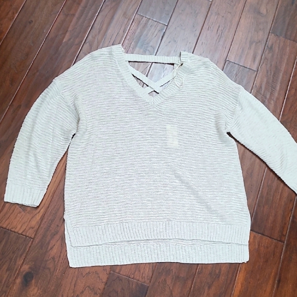 NWT Pink Rose Women's V-Neck Creamy Oatmeal Lightweight Sweater size 2X